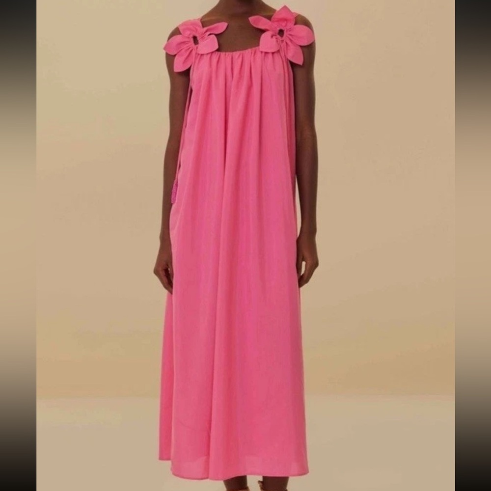 NWT Farm Rio Sleeveless Floral Straps Midi Dress in Pink